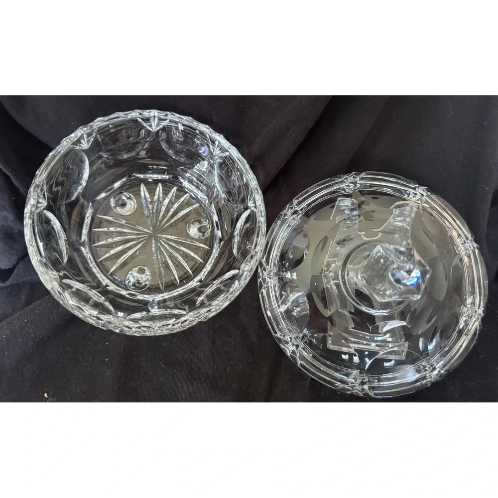 Vintage Cut Lead Crystal Lidded Candy Dish Footed Bowl with Finial Lid 8x6.25